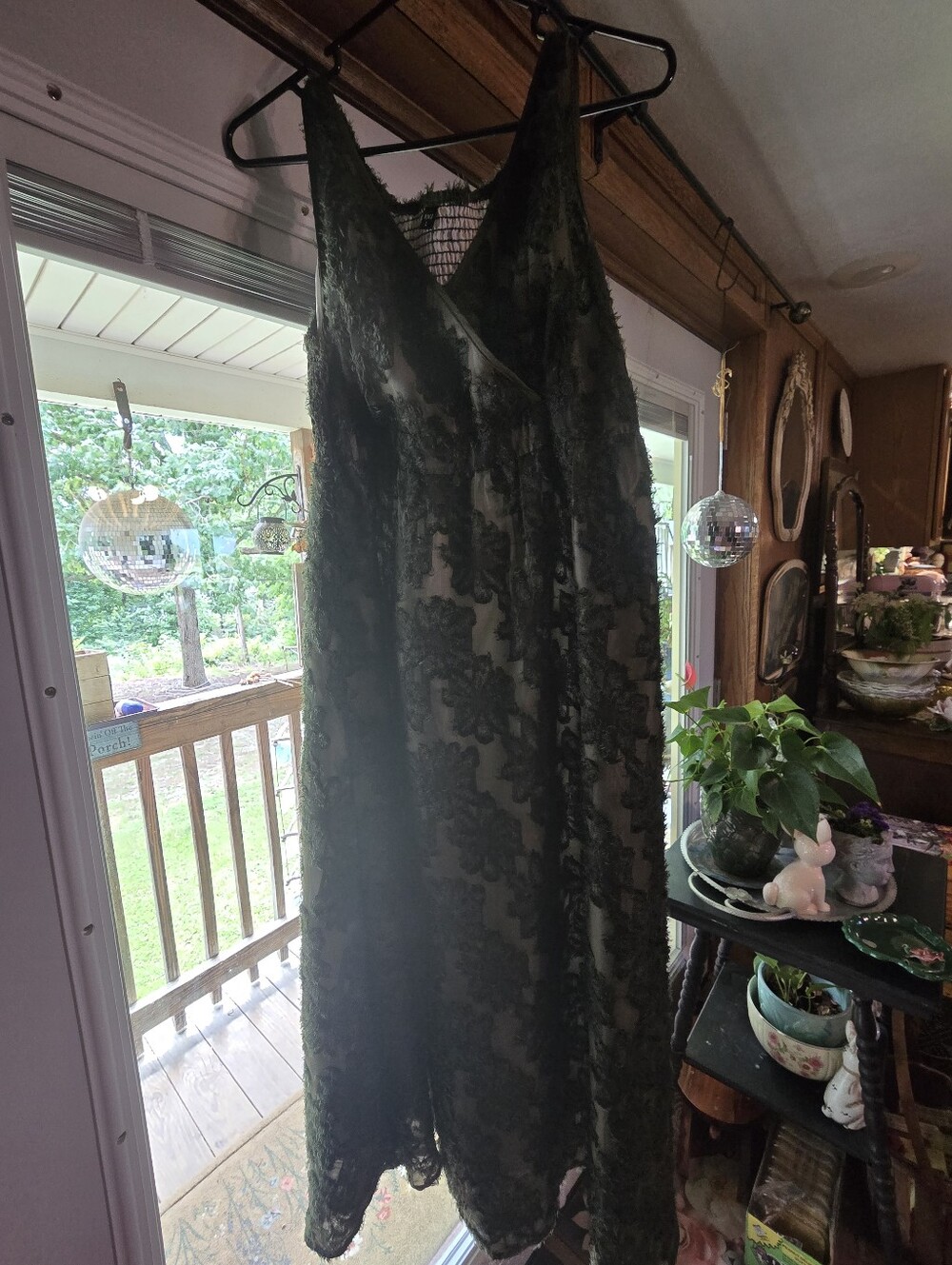 Delicate Olive Green Lace Slip Dress